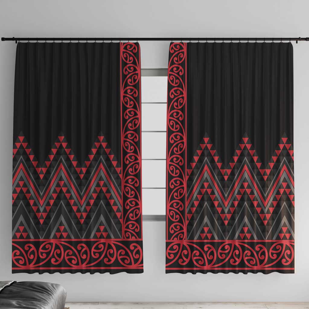 Red Aotearoa Mangopare Kowhaiwhai and Niho Taniwha Window Curtain Maori New Zealand