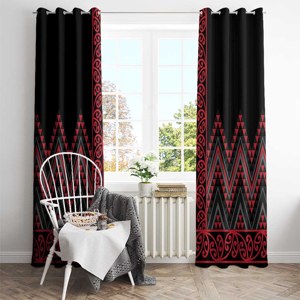 Red Aotearoa Mangopare Kowhaiwhai and Niho Taniwha Window Curtain Maori New Zealand