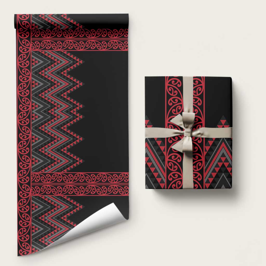 Red Aotearoa Mangopare Kowhaiwhai and Niho Taniwha Wrapping Paper Maori New Zealand - Polynesian Pride