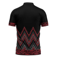 Red Aotearoa Mangopare Kowhaiwhai Niho Taniwha Zipper Polo Shirt Maori New Zealand - Polynesian Pride