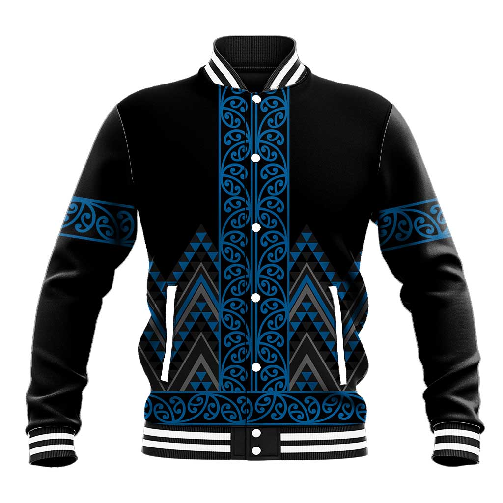 Blue Aotearoa Mangopare Kowhaiwhai and Niho Taniwha Baseball Jacket Maori New Zealand