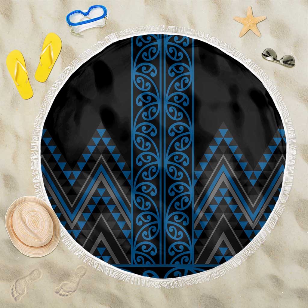 Blue Aotearoa Mangopare Kowhaiwhai and Niho Taniwha Beach Blanket Maori New Zealand