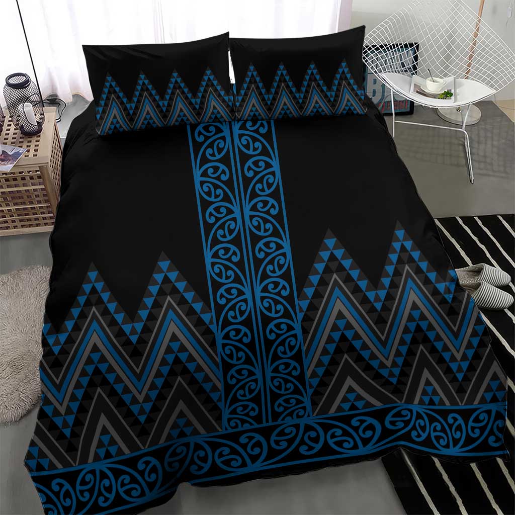 Blue Aotearoa Mangopare Kowhaiwhai and Niho Taniwha Bedding Set Maori New Zealand