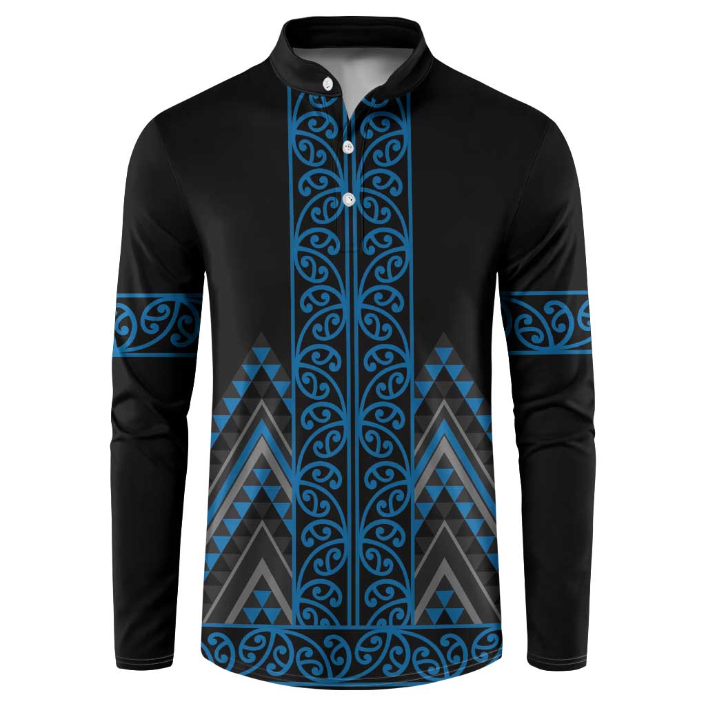 Blue Aotearoa Mangopare Kowhaiwhai and Niho Taniwha Button Sweatshirt Maori New Zealand