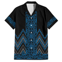 Blue Aotearoa Mangopare Kowhaiwhai and Niho Taniwha Family Matching Long Sleeve Bodycon Dress and Hawaiian Shirt Maori New Zealand