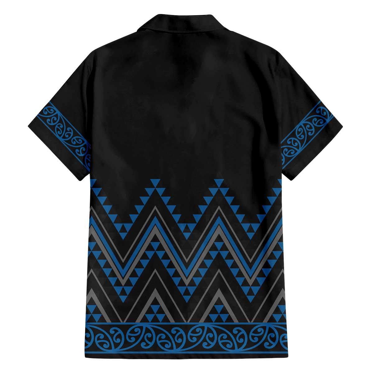 Blue Aotearoa Mangopare Kowhaiwhai and Niho Taniwha Family Matching Off The Shoulder Long Sleeve Dress and Hawaiian Shirt Maori New Zealand