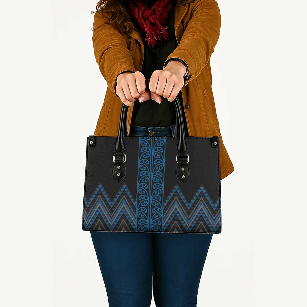 Blue Aotearoa Mangopare Kowhaiwhai Niho Taniwha Leather Bag Maori New Zealand - Polynesian Pride