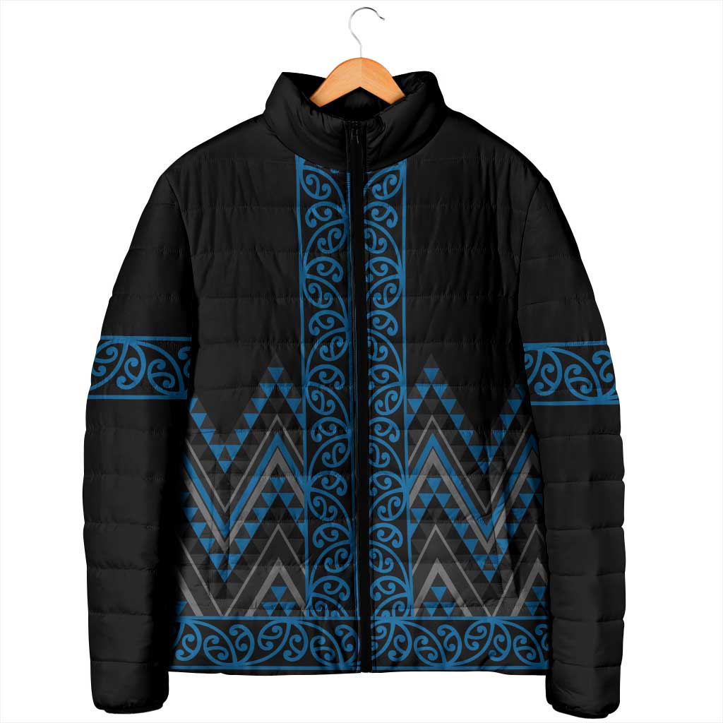 Blue Aotearoa Mangopare Kowhaiwhai Niho Taniwha Padded Jacket Maori New Zealand - Polynesian Pride