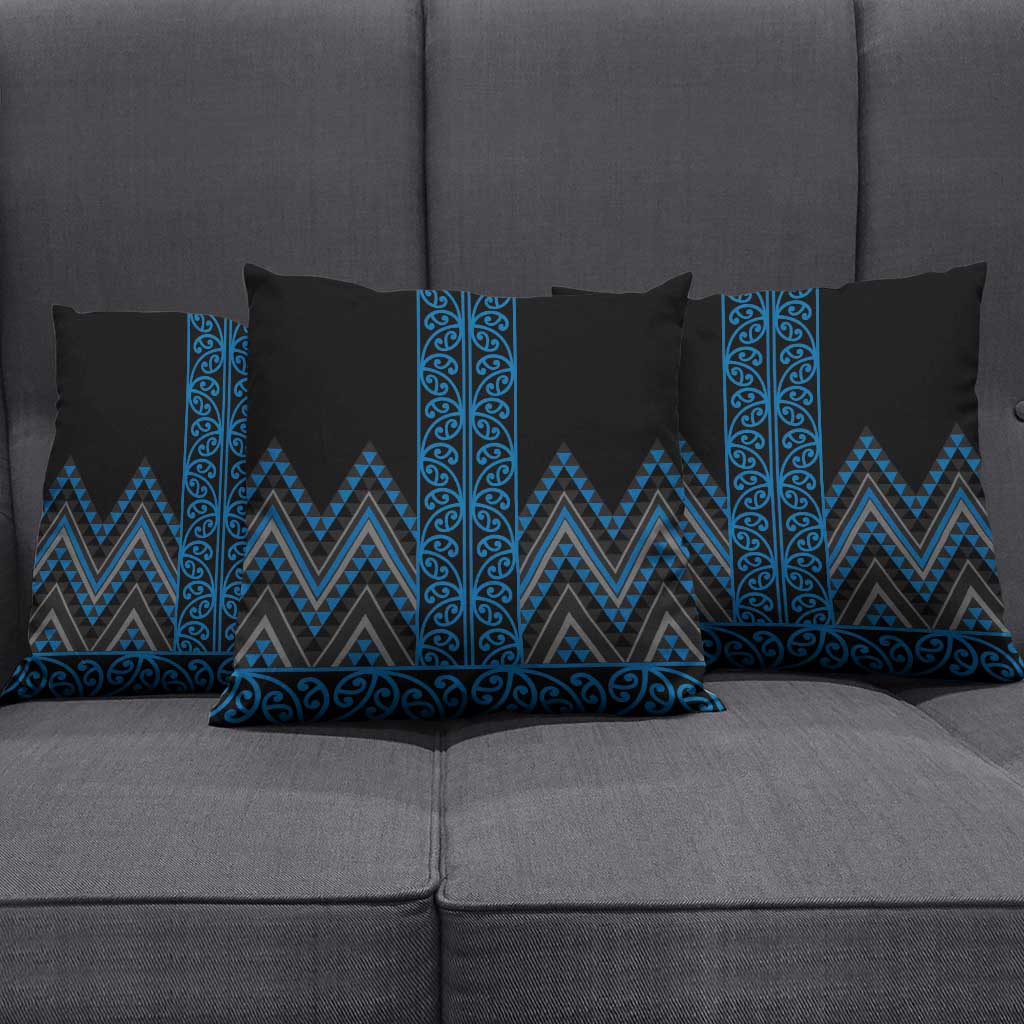 Blue Aotearoa Mangopare Kowhaiwhai Niho Taniwha Pillow Cover Maori New Zealand - Polynesian Pride