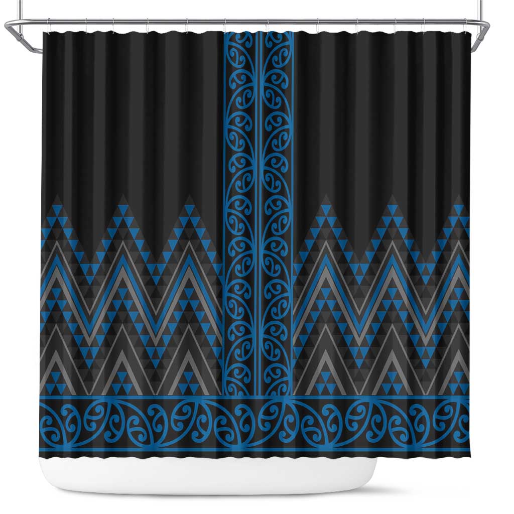 Blue Aotearoa Mangopare Kowhaiwhai and Niho Taniwha Shower Curtain Maori New Zealand