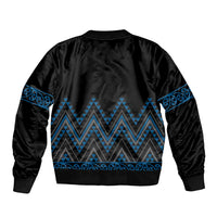 Blue Aotearoa Mangopare Kowhaiwhai and Niho Taniwha Sleeve Zip Bomber Jacket Maori New Zealand