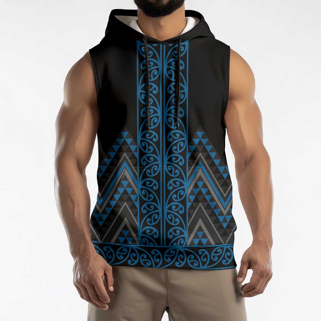 Blue Aotearoa Mangopare Kowhaiwhai Niho Taniwha Sleeveless Hoodie Maori New Zealand - Polynesian Pride