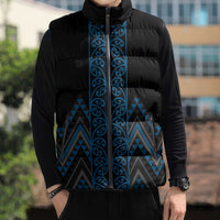 Blue Aotearoa Mangopare Kowhaiwhai Niho Taniwha Sleeveless Puffer Jacket Maori New Zealand - Polynesian Pride