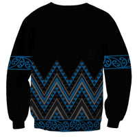 Blue Aotearoa Mangopare Kowhaiwhai and Niho Taniwha Sweatshirt Maori New Zealand
