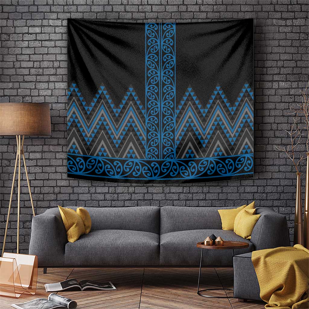 Blue Aotearoa Mangopare Kowhaiwhai and Niho Taniwha Tapestry Maori New Zealand