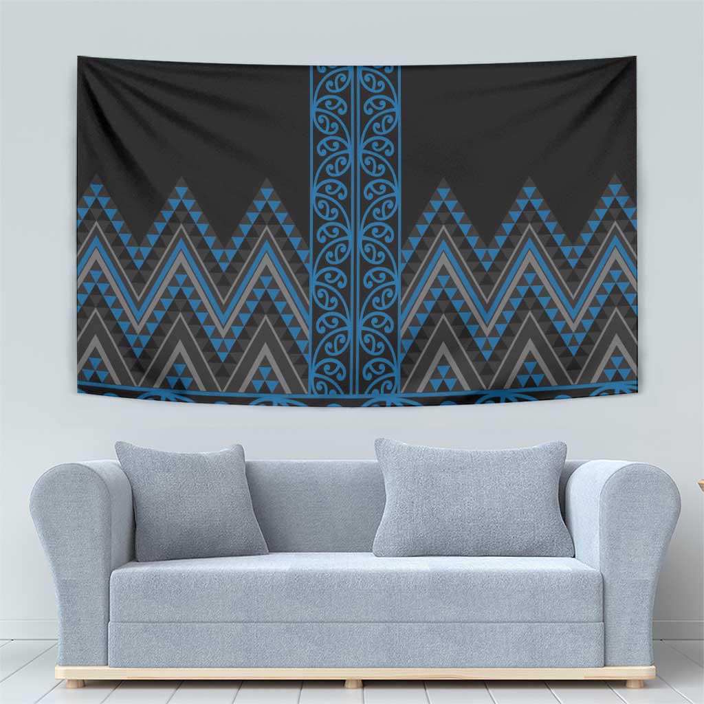 Blue Aotearoa Mangopare Kowhaiwhai and Niho Taniwha Tapestry Maori New Zealand