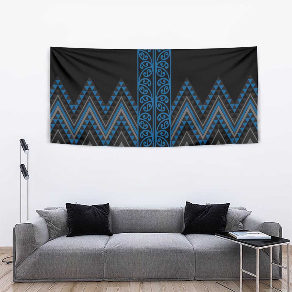 Blue Aotearoa Mangopare Kowhaiwhai and Niho Taniwha Tapestry Maori New Zealand