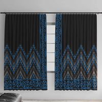 Blue Aotearoa Mangopare Kowhaiwhai and Niho Taniwha Window Curtain Maori New Zealand