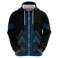 Blue Aotearoa Mangopare Kowhaiwhai and Niho Taniwha Zip Hoodie Maori New Zealand