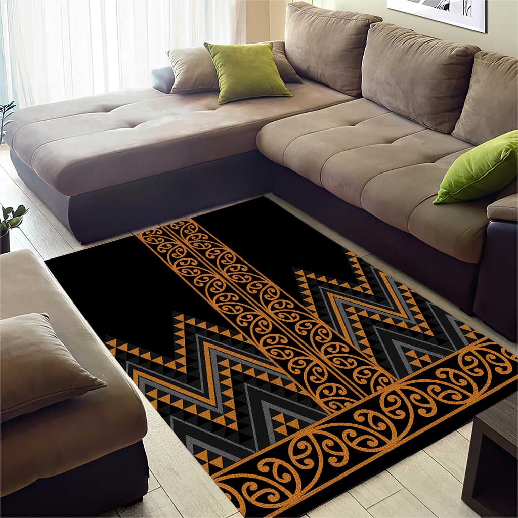 Gold Aotearoa Mangopare Kowhaiwhai and Niho Taniwha Area Rug Maori New Zealand
