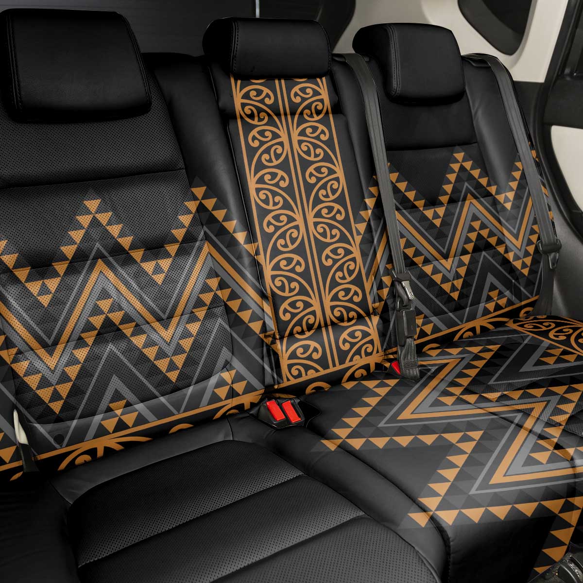 Gold Aotearoa Mangopare Kowhaiwhai and Niho Taniwha Back Car Seat Cover Maori New Zealand