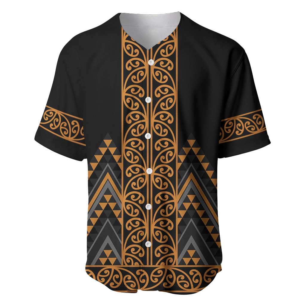 Gold Aotearoa Mangopare Kowhaiwhai and Niho Taniwha Baseball Jersey Maori New Zealand