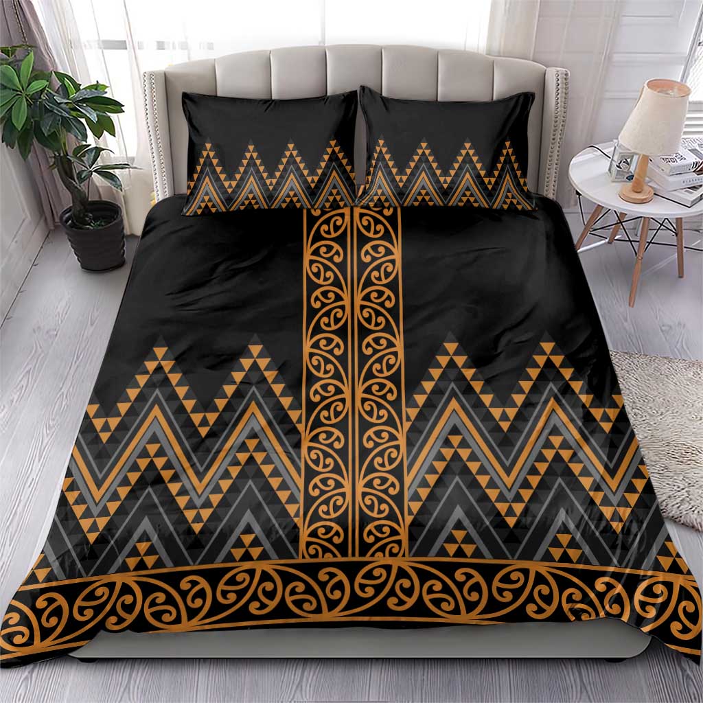 Gold Aotearoa Mangopare Kowhaiwhai and Niho Taniwha Bedding Set Maori New Zealand
