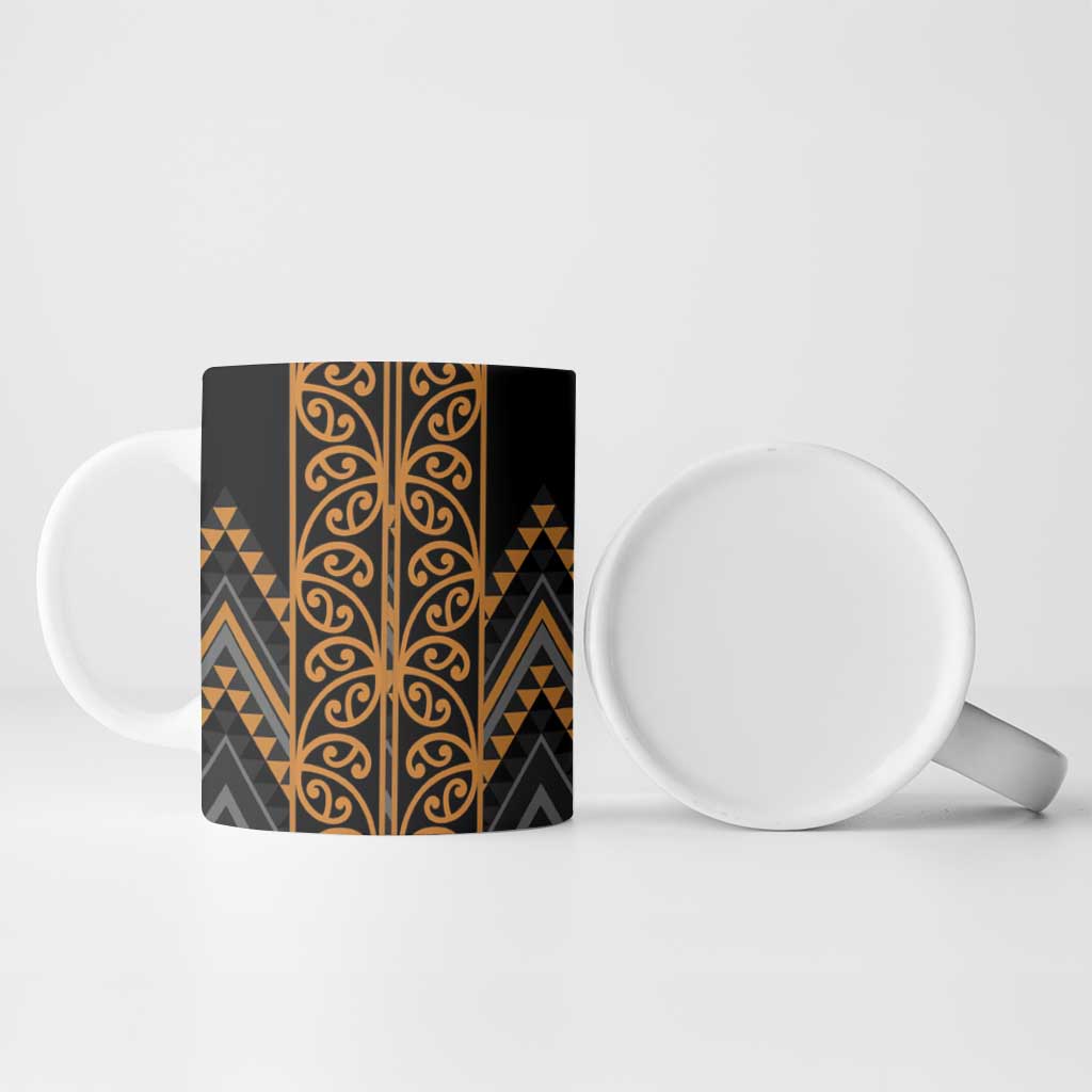 Gold Aotearoa Mangopare Kowhaiwhai Niho Taniwha Ceramic Mug Maori New Zealand - Polynesian Pride