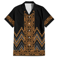 Gold Aotearoa Mangopare Kowhaiwhai and Niho Taniwha Family Matching Long Sleeve Bodycon Dress and Hawaiian Shirt Maori New Zealand