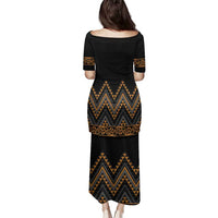 Gold Aotearoa Mangopare Kowhaiwhai and Niho Taniwha Family Matching Puletasi and Hawaiian Shirt Maori New Zealand