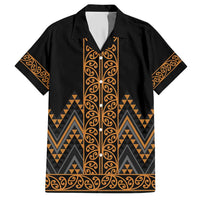 Gold Aotearoa Mangopare Kowhaiwhai and Niho Taniwha Hawaiian Shirt Maori New Zealand