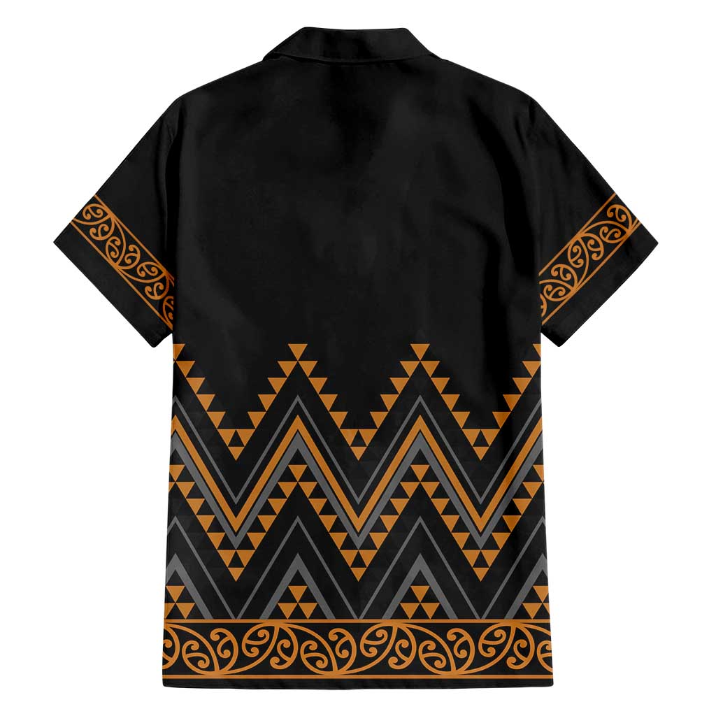 Gold Aotearoa Mangopare Kowhaiwhai and Niho Taniwha Hawaiian Shirt Maori New Zealand