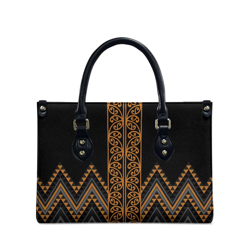 Gold Aotearoa Mangopare Kowhaiwhai Niho Taniwha Leather Bag Maori New Zealand - Polynesian Pride