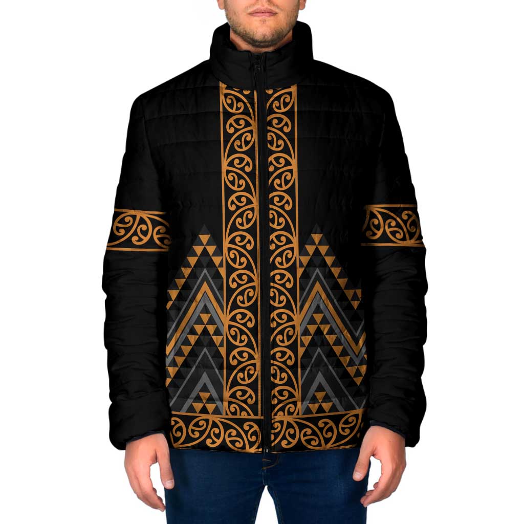 Gold Aotearoa Mangopare Kowhaiwhai Niho Taniwha Padded Jacket Maori New Zealand - Polynesian Pride