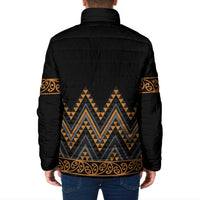 Gold Aotearoa Mangopare Kowhaiwhai Niho Taniwha Padded Jacket Maori New Zealand - Polynesian Pride