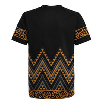 Gold Aotearoa Mangopare Kowhaiwhai and Niho Taniwha Rugby Jersey Maori New Zealand