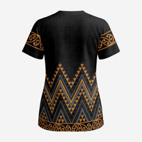 Gold Aotearoa Mangopare Kowhaiwhai and Niho Taniwha Scrub Top Maori New Zealand - Polynesian Pride