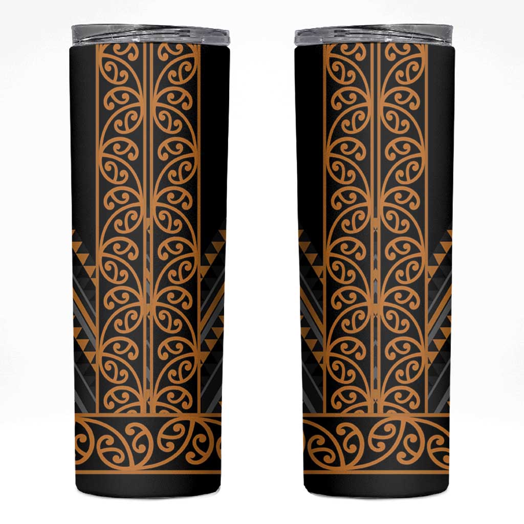 Gold Aotearoa Mangopare Kowhaiwhai and Niho Taniwha Skinny Tumbler Maori New Zealand