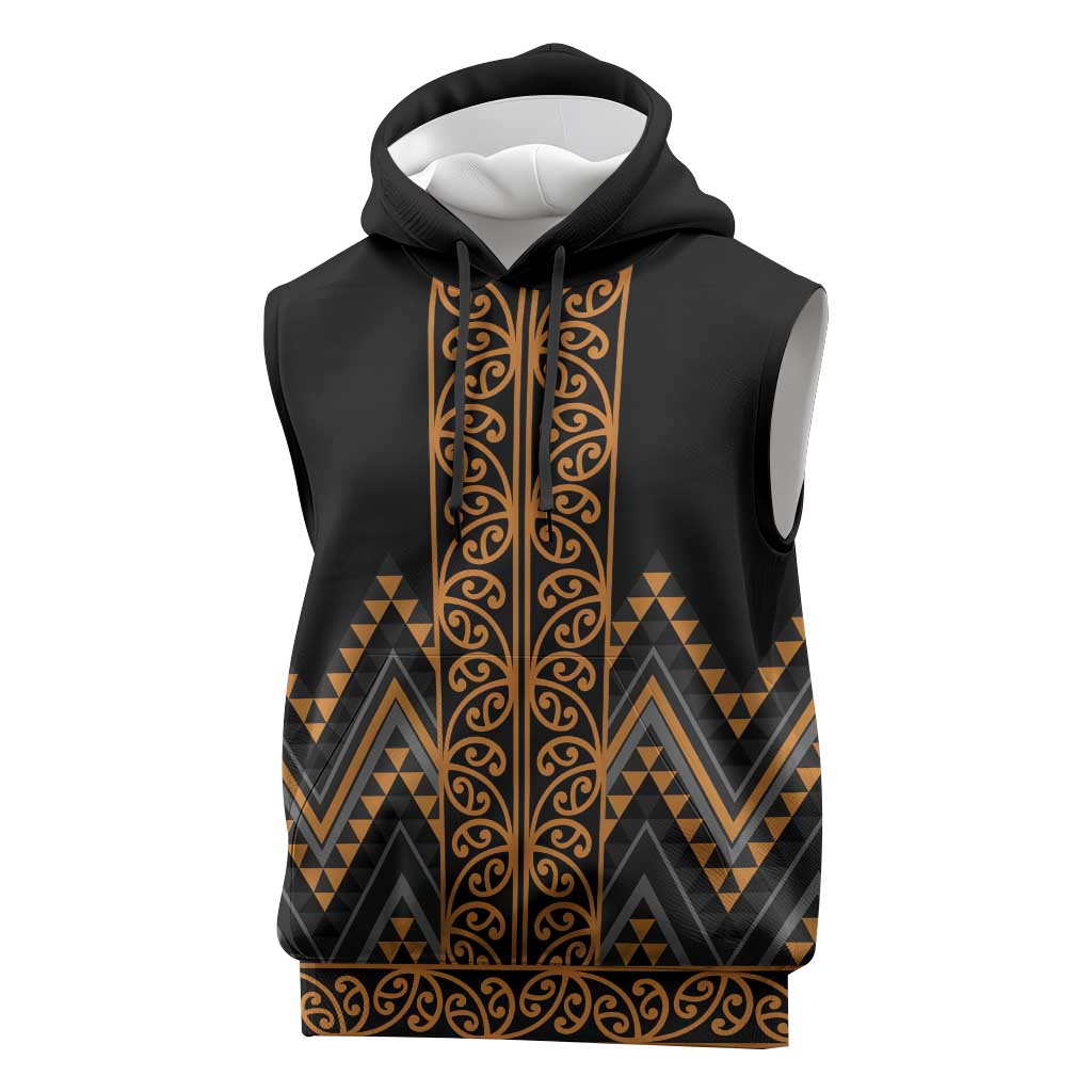 Gold Aotearoa Mangopare Kowhaiwhai Niho Taniwha Sleeveless Hoodie Maori New Zealand - Polynesian Pride