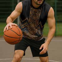 Gold Aotearoa Mangopare Kowhaiwhai Niho Taniwha Sleeveless Hoodie Maori New Zealand - Polynesian Pride