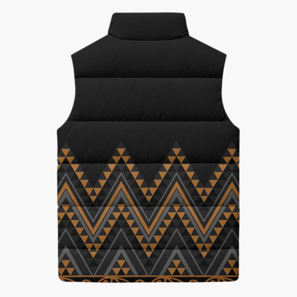 Gold Aotearoa Mangopare Kowhaiwhai Niho Taniwha Sleeveless Puffer Jacket Maori New Zealand - Polynesian Pride
