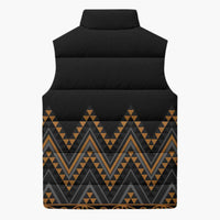 Gold Aotearoa Mangopare Kowhaiwhai Niho Taniwha Sleeveless Puffer Jacket Maori New Zealand - Polynesian Pride