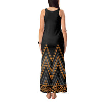 Gold Aotearoa Mangopare Kowhaiwhai and Niho Taniwha Tank Maxi Dress Maori New Zealand