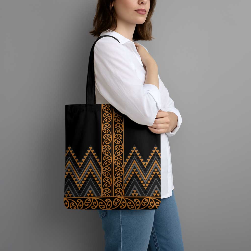 Gold Aotearoa Mangopare Kowhaiwhai Niho Taniwha Tote Bag Maori New Zealand - Polynesian Pride
