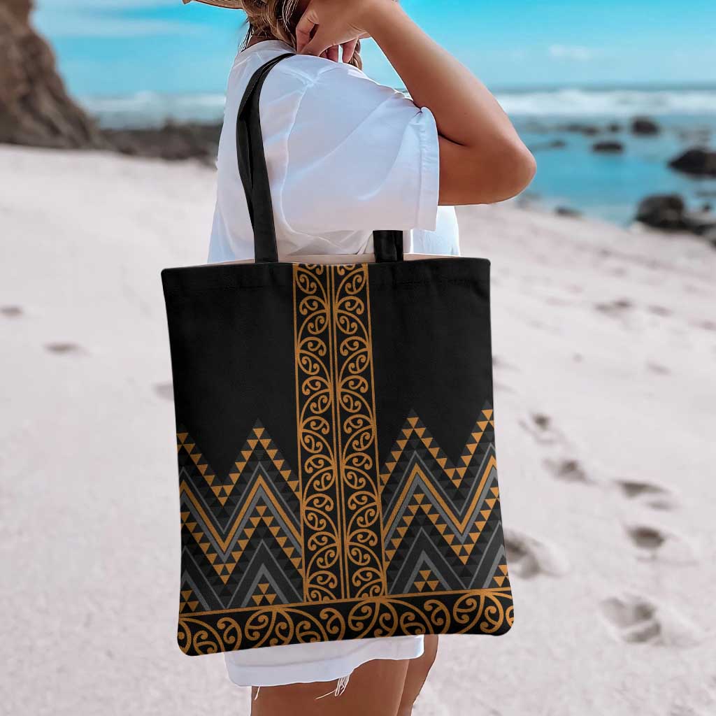 Gold Aotearoa Mangopare Kowhaiwhai Niho Taniwha Tote Bag Maori New Zealand - Polynesian Pride