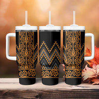 Gold Aotearoa Mangopare Kowhaiwhai and Niho Taniwha Tumbler With Handle Maori New Zealand