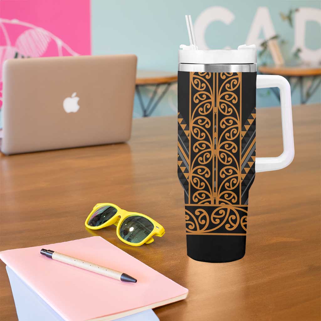 Gold Aotearoa Mangopare Kowhaiwhai and Niho Taniwha Tumbler With Handle Maori New Zealand
