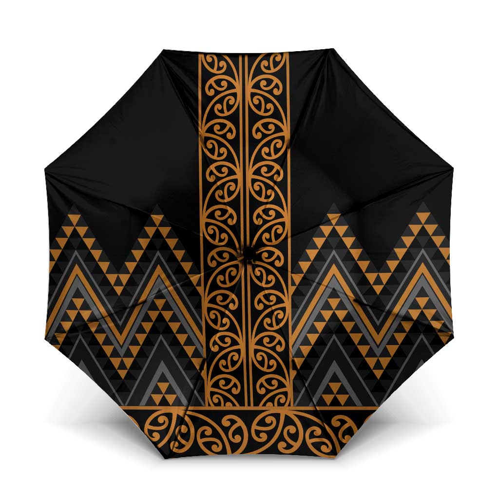 Gold Aotearoa Mangopare Kowhaiwhai Niho Taniwha Umbrella Maori New Zealand - Polynesian Pride