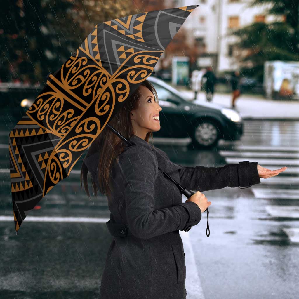Gold Aotearoa Mangopare Kowhaiwhai Niho Taniwha Umbrella Maori New Zealand - Polynesian Pride