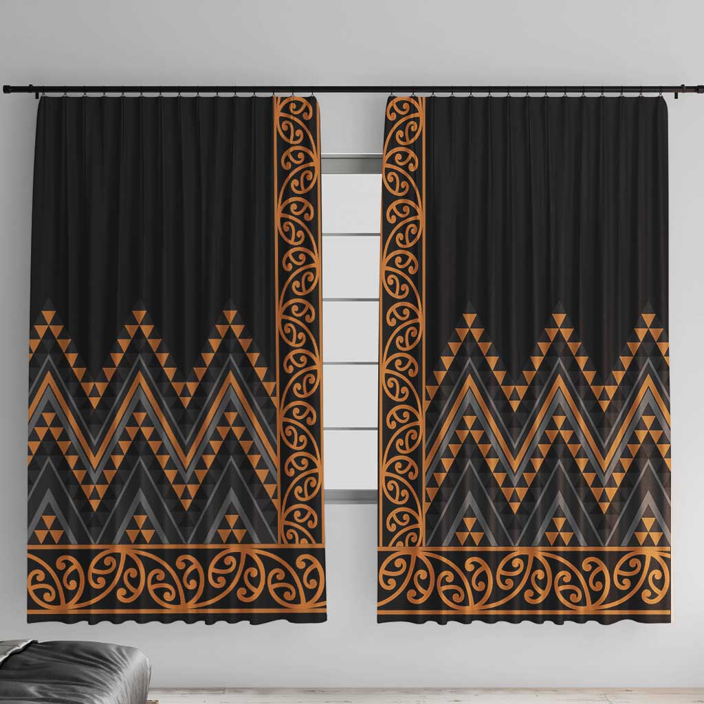 Gold Aotearoa Mangopare Kowhaiwhai and Niho Taniwha Window Curtain Maori New Zealand
